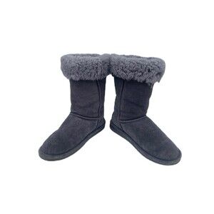 BEARPAW Tall Woman’s Size 8 Gray Suede Upper Sheepskin Wool Lined Boots Slip-On